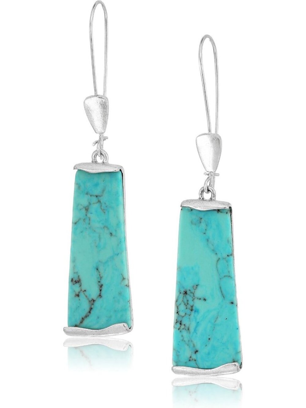 Turquoise Geometric Stone Dangle Earrings for Women - Stylish Silver Accents